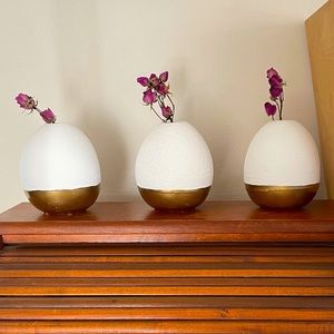 Bundle of 3 ceramic bud vases minimalist gold and white handmade diy home decor